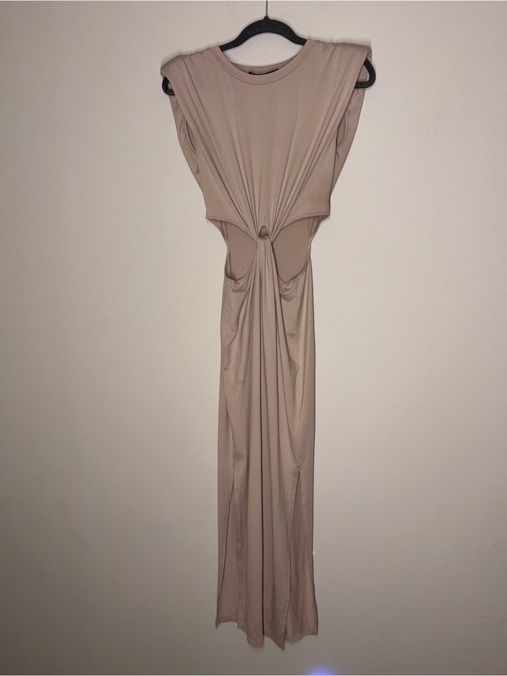 Sleeveless Twist-Front Maxi Dress in Taupe